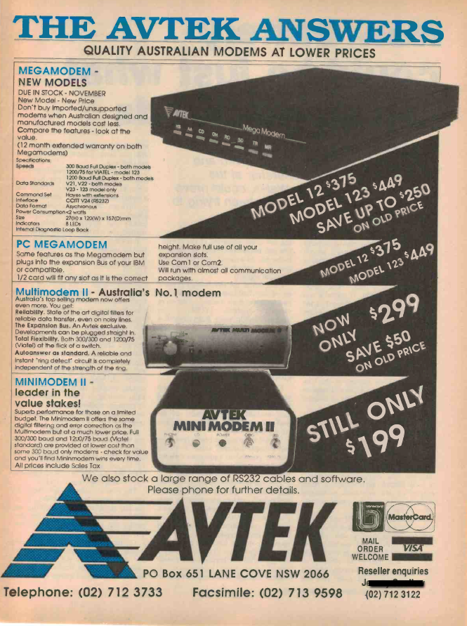 Old Avtek modem advertisement from Electronics Australia magazine