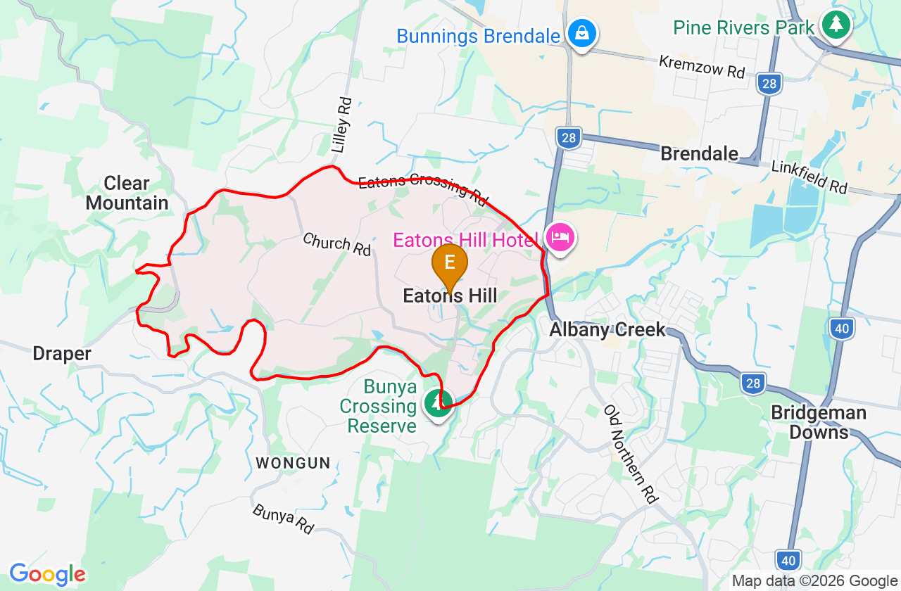 Map showing PCFixer computer repair service area and suburb boundary around Eatons Hill QLD
