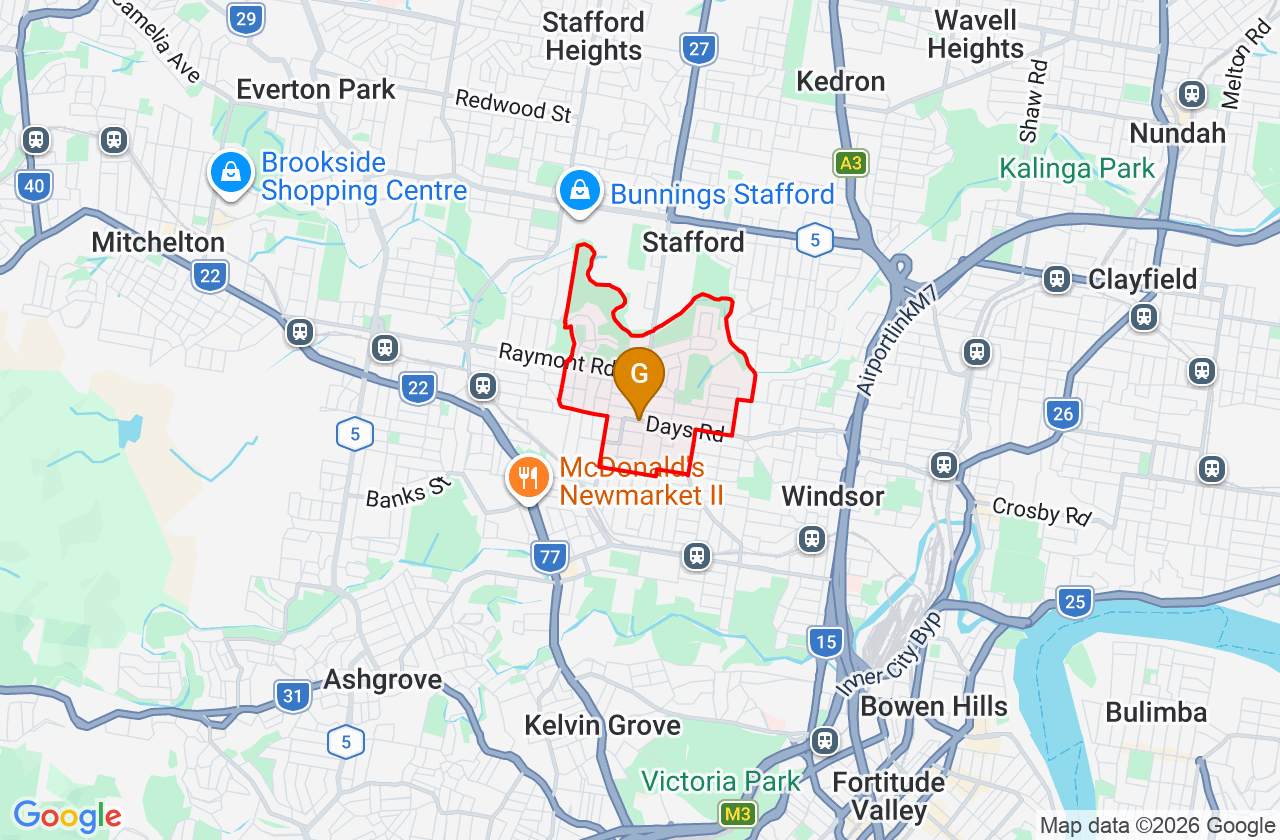Map showing PCFixer computer repair service area and suburb boundary around Grange QLD