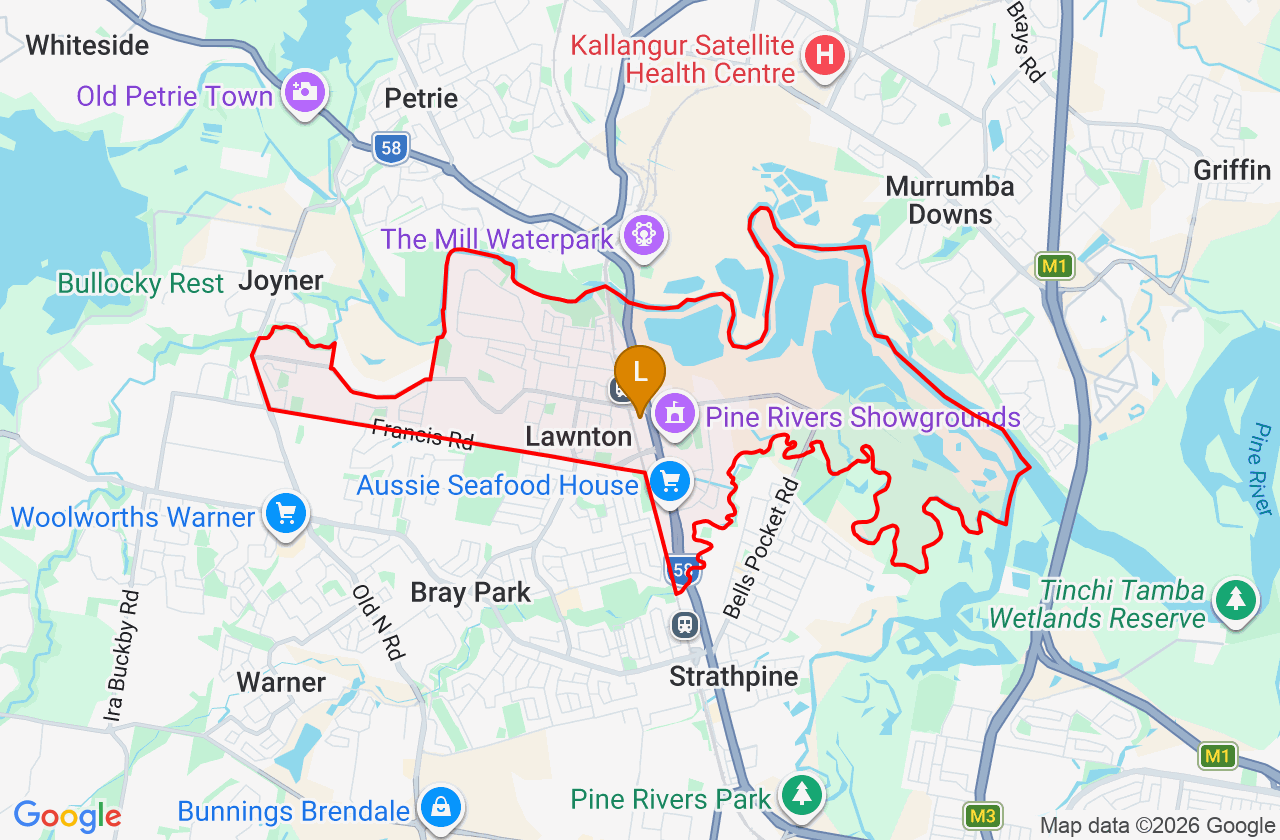 Map showing PCFixer computer repair service area and suburb boundary around Lawnton QLD