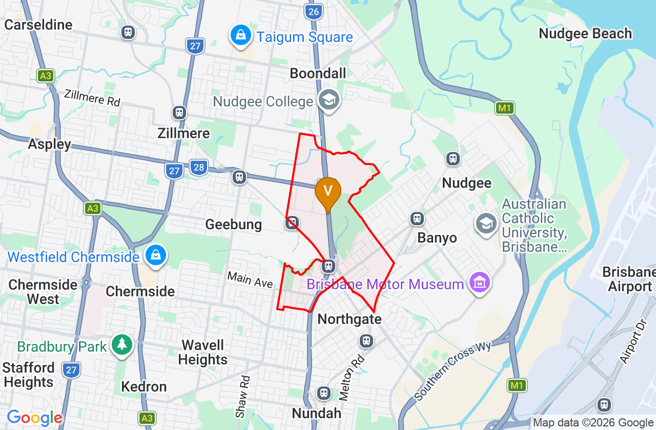 Map showing PCFixer computer repair service area and suburb boundary around Virginia QLD