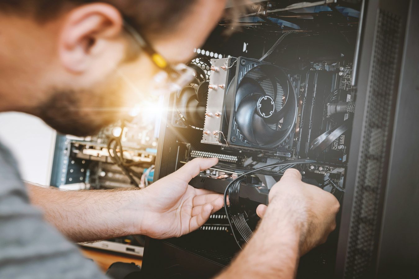 PC repair work inside a desktop computer